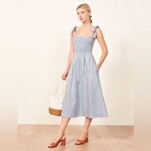 Reformation Canyon linen midi dress light blue mineral